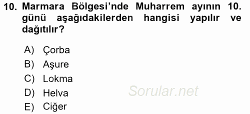 Türk Mutfak Kültürü 2016 - 2017 Dönem Sonu Sınavı 10.Soru