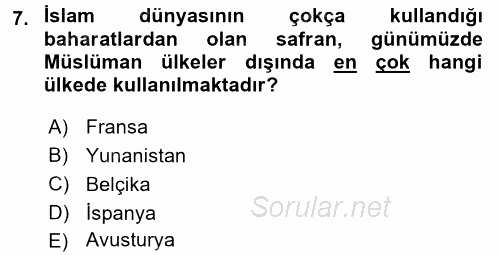 Türk Mutfak Kültürü 2016 - 2017 Dönem Sonu Sınavı 7.Soru