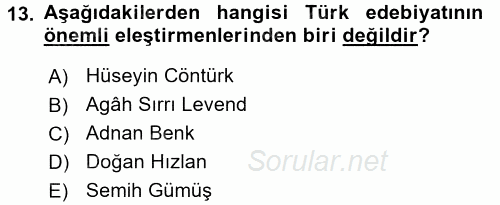 Yeni Türk Edebiyatına Giriş 1 2017 - 2018 Ara Sınavı 13.Soru