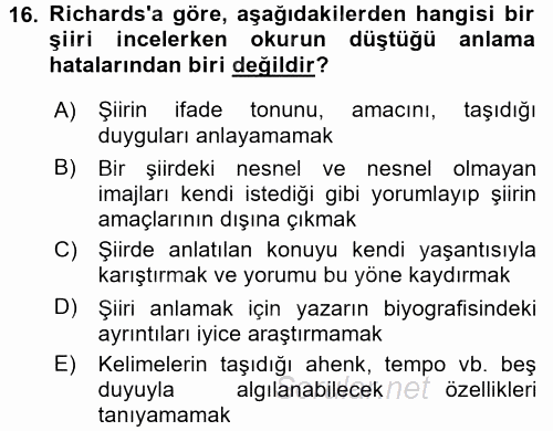 Yeni Türk Edebiyatına Giriş 1 2017 - 2018 Ara Sınavı 16.Soru