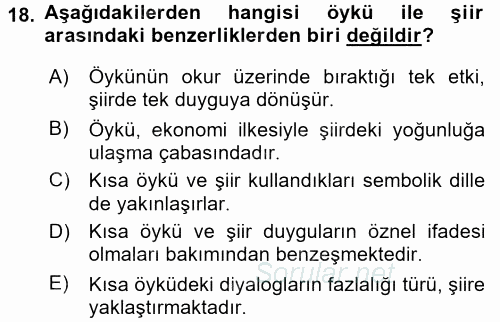 Yeni Türk Edebiyatına Giriş 1 2017 - 2018 Ara Sınavı 18.Soru
