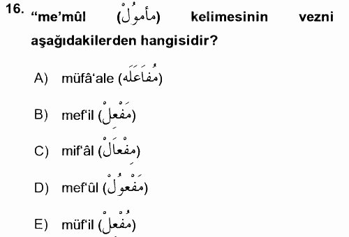 Osmanlı Türkçesi Metinleri 1 2016 - 2017 Dönem Sonu Sınavı 16.Soru