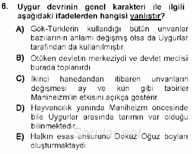 Orta Asya Türk Tarihi 2012 - 2013 Ara Sınavı 6.Soru