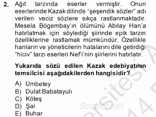 Çağdaş Türk Edebiyatları 2 2013 - 2014 Ara Sınavı 2.Soru