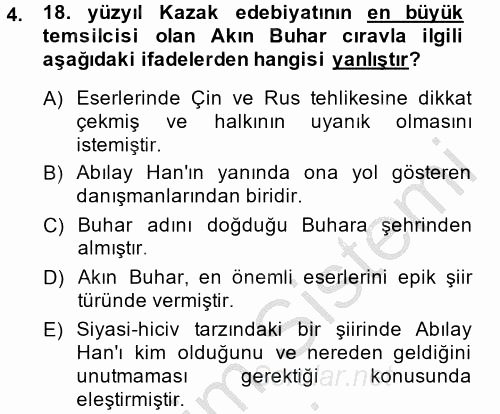 Çağdaş Türk Edebiyatları 2 2013 - 2014 Ara Sınavı 4.Soru
