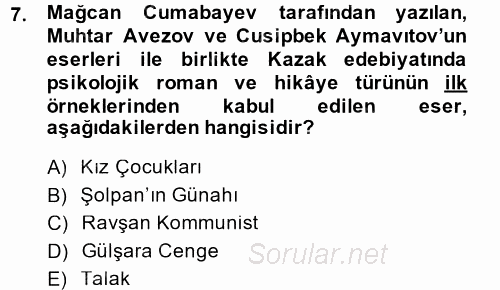 Çağdaş Türk Edebiyatları 2 2013 - 2014 Ara Sınavı 7.Soru