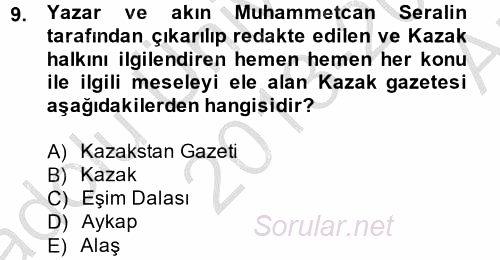 Çağdaş Türk Edebiyatları 2 2013 - 2014 Ara Sınavı 9.Soru