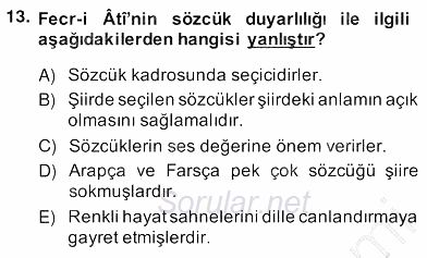 II. Meşrutiyet Dönemi Türk Edebiyatı 2013 - 2014 Ara Sınavı 13.Soru