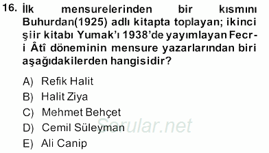 II. Meşrutiyet Dönemi Türk Edebiyatı 2013 - 2014 Ara Sınavı 16.Soru
