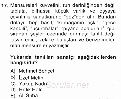 II. Meşrutiyet Dönemi Türk Edebiyatı 2013 - 2014 Ara Sınavı 17.Soru