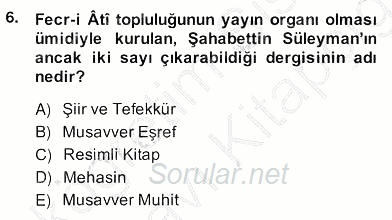 II. Meşrutiyet Dönemi Türk Edebiyatı 2013 - 2014 Ara Sınavı 6.Soru