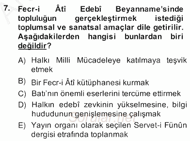 II. Meşrutiyet Dönemi Türk Edebiyatı 2013 - 2014 Ara Sınavı 7.Soru