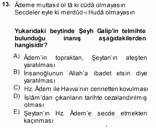 XVIII. Yüzyıl Türk Edebiyatı 2014 - 2015 Tek Ders Sınavı 13.Soru