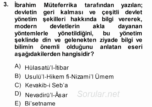 XVIII. Yüzyıl Türk Edebiyatı 2014 - 2015 Tek Ders Sınavı 3.Soru