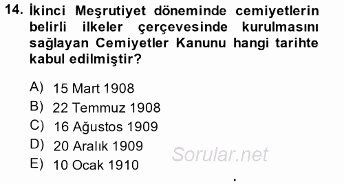 Atatürk İlkeleri Ve İnkılap Tarihi 1 2014 - 2015 Ara Sınavı 14.Soru