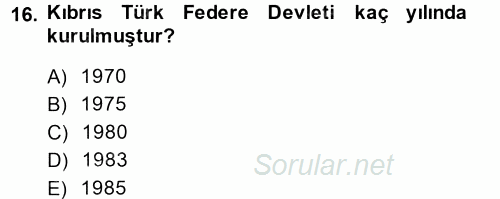 Türk Dış Politikası 1 2014 - 2015 Tek Ders Sınavı 16.Soru