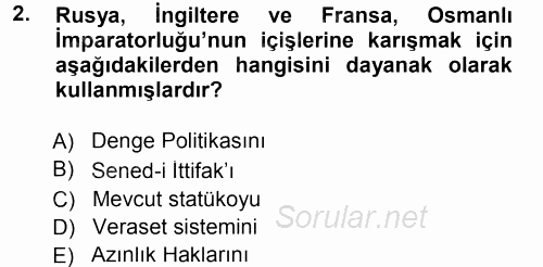 Türk Dış Politikası 1 2014 - 2015 Tek Ders Sınavı 2.Soru