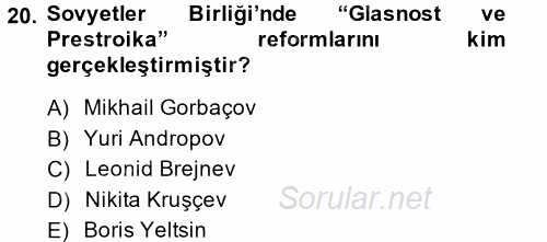 Türk Dış Politikası 1 2014 - 2015 Tek Ders Sınavı 20.Soru