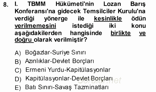 Türk Dış Politikası 1 2014 - 2015 Tek Ders Sınavı 8.Soru