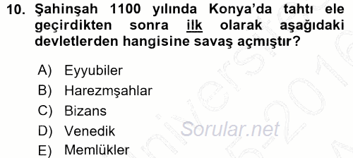 Türkiye Selçuklu Tarihi 2015 - 2016 Ara Sınavı 10.Soru