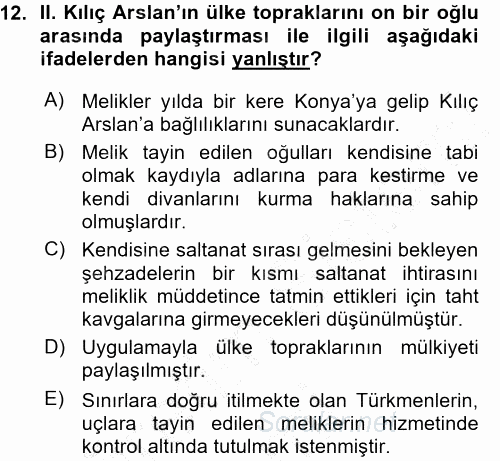 Türkiye Selçuklu Tarihi 2015 - 2016 Ara Sınavı 12.Soru