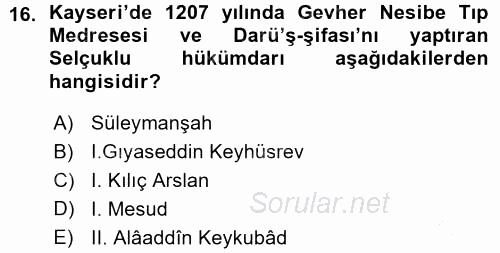 Türkiye Selçuklu Tarihi 2015 - 2016 Ara Sınavı 16.Soru
