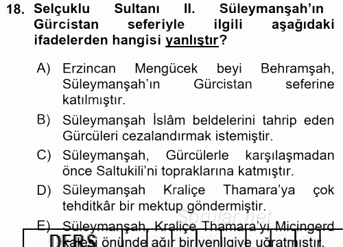 Türkiye Selçuklu Tarihi 2015 - 2016 Ara Sınavı 18.Soru
