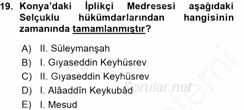 Türkiye Selçuklu Tarihi 2015 - 2016 Ara Sınavı 19.Soru
