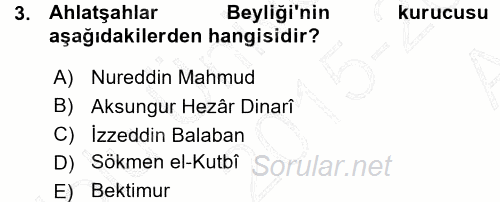Türkiye Selçuklu Tarihi 2015 - 2016 Ara Sınavı 3.Soru