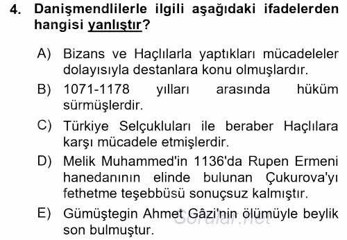 Türkiye Selçuklu Tarihi 2015 - 2016 Ara Sınavı 4.Soru