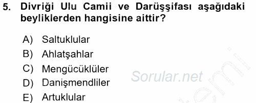 Türkiye Selçuklu Tarihi 2015 - 2016 Ara Sınavı 5.Soru