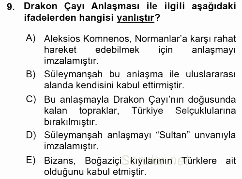 Türkiye Selçuklu Tarihi 2015 - 2016 Ara Sınavı 9.Soru