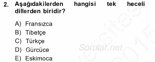 Orhon Türkçesi 2014 - 2015 Ara Sınavı 2.Soru
