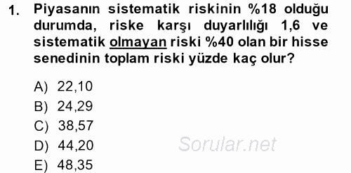 Portföy Yönetimi 2013 - 2014 Ara Sınavı 1.Soru
