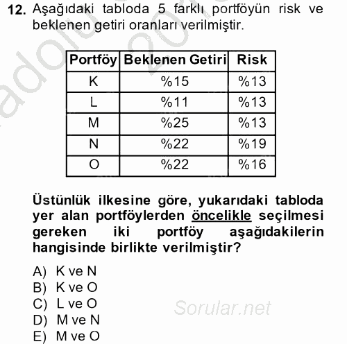 Portföy Yönetimi 2013 - 2014 Ara Sınavı 12.Soru
