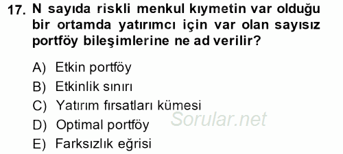 Portföy Yönetimi 2013 - 2014 Ara Sınavı 17.Soru