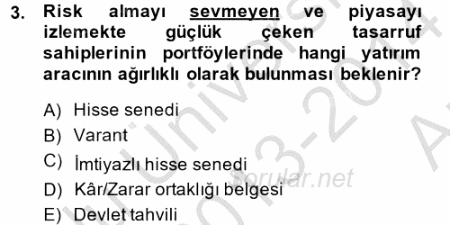 Portföy Yönetimi 2013 - 2014 Ara Sınavı 3.Soru