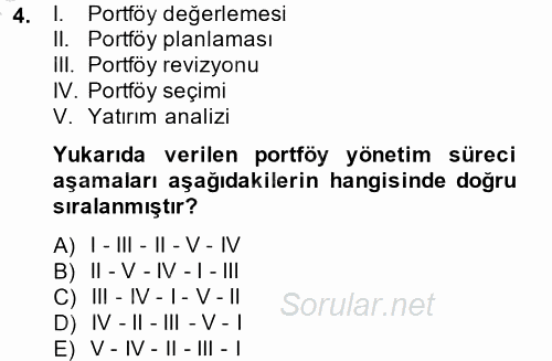 Portföy Yönetimi 2013 - 2014 Ara Sınavı 4.Soru