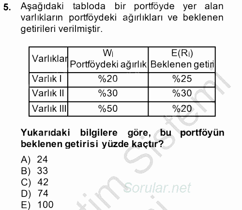 Portföy Yönetimi 2013 - 2014 Ara Sınavı 5.Soru