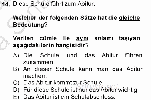 Almanca 2 2013 - 2014 Ara Sınavı 14.Soru