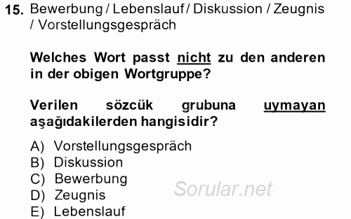 Almanca 2 2013 - 2014 Ara Sınavı 15.Soru