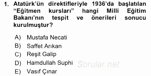 Atatürk İlkeleri Ve İnkılap Tarihi 2 2016 - 2017 3 Ders Sınavı 1.Soru