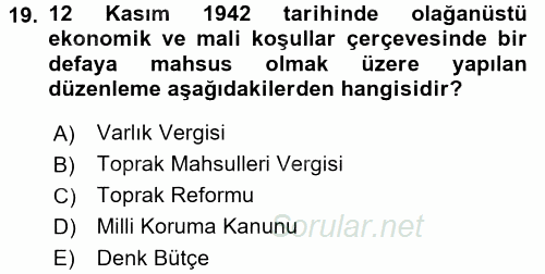 Atatürk İlkeleri Ve İnkılap Tarihi 2 2016 - 2017 3 Ders Sınavı 19.Soru