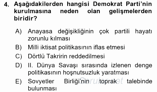 Atatürk İlkeleri Ve İnkılap Tarihi 2 2016 - 2017 3 Ders Sınavı 4.Soru