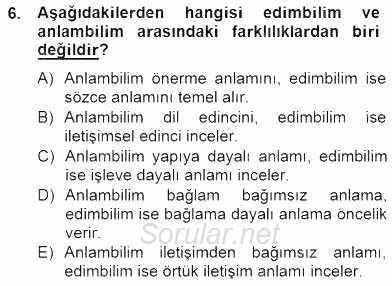 Genel Dilbilim 2 2014 - 2015 Dönem Sonu Sınavı 6.Soru