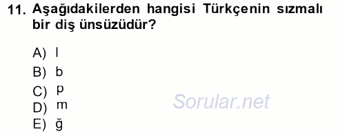 Osmanlı Türkçesine Giriş 1 2014 - 2015 Ara Sınavı 11.Soru