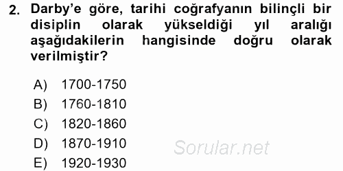 Tarihi Coğrafya 2017 - 2018 Ara Sınavı 2.Soru