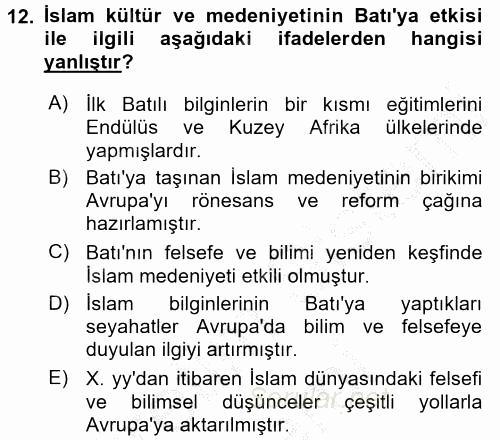 İslam Tarihi ve Medeniyeti 2 2016 - 2017 Ara Sınavı 12.Soru