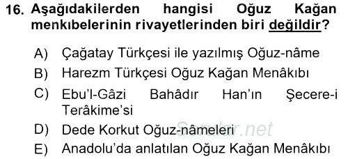 XI-XIII. Yüzyıllar Türk Dili 2017 - 2018 3 Ders Sınavı 16.Soru