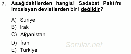 Atatürk İlkeleri Ve İnkılap Tarihi 2 2014 - 2015 Tek Ders Sınavı 7.Soru